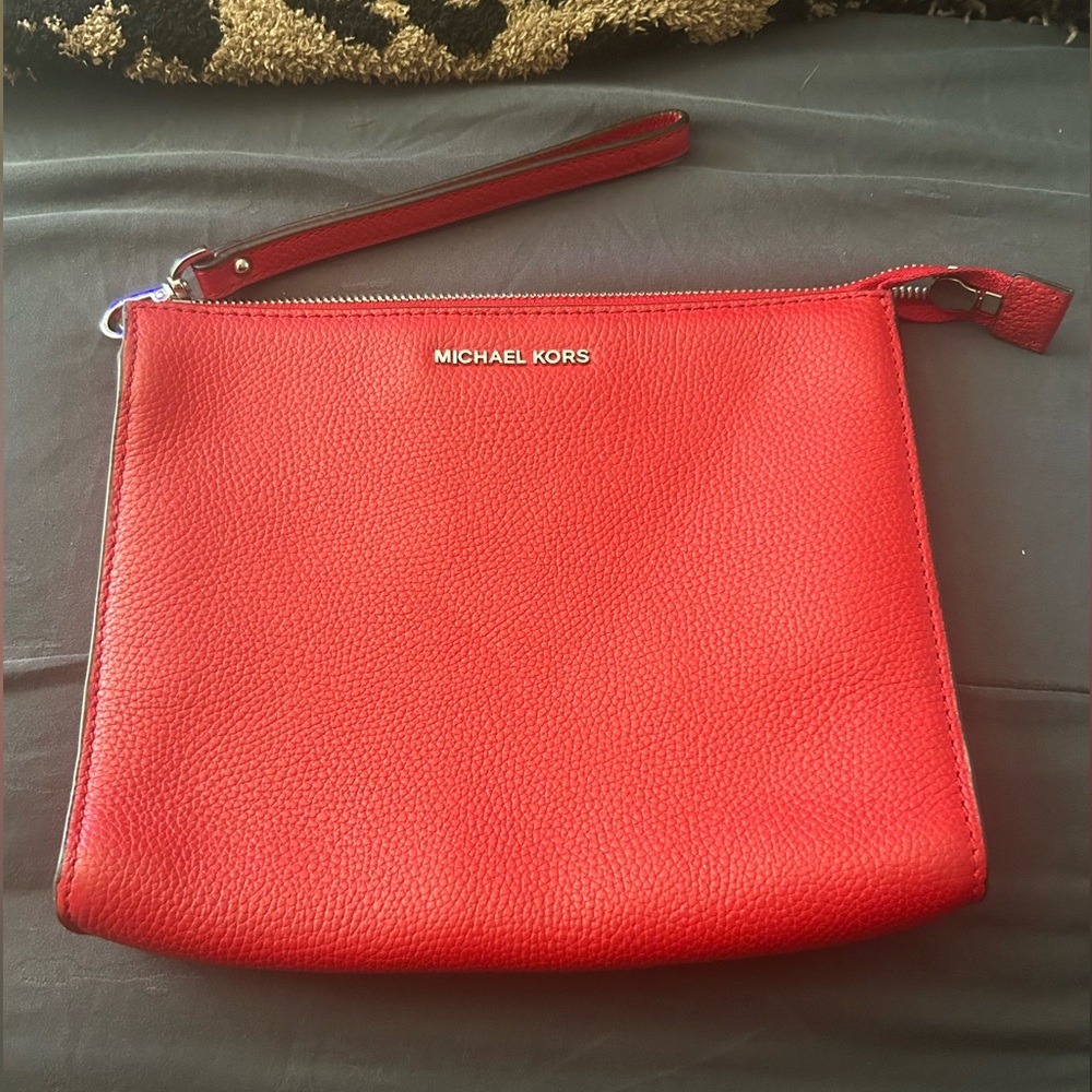 Michael Kors Red Pebbled Leather Wristlet Clutch